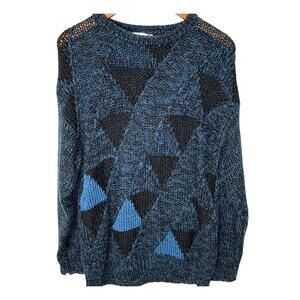 Michael Gerald Men's M Vintage 80's Triangle COSBY Sweater Long Sleeve Blue y2k